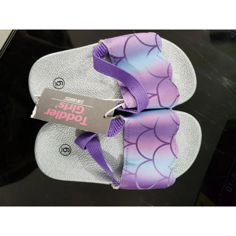 Swiggles Girls‎ Baby Size 6 mermaid Scale Sandals New flip flops silver purple